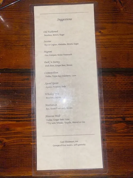 menu of Drink