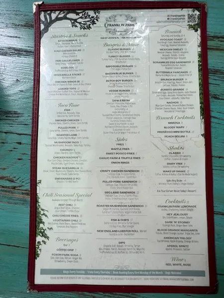 menu of Franklin Park