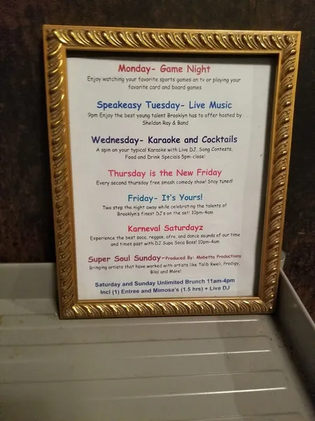 menu of Sweet Brooklyn Bar