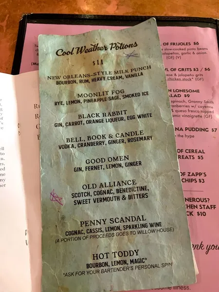 menu of The Spirit Room