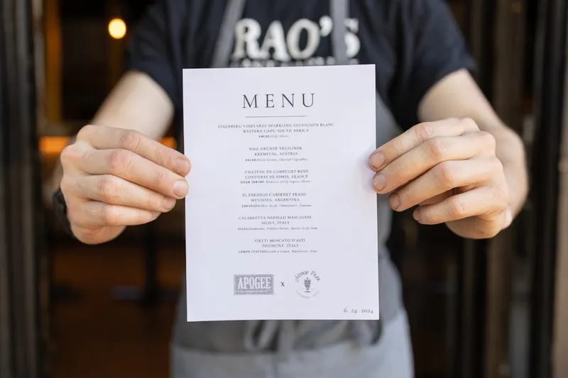 menu of Apogee Wine Bar