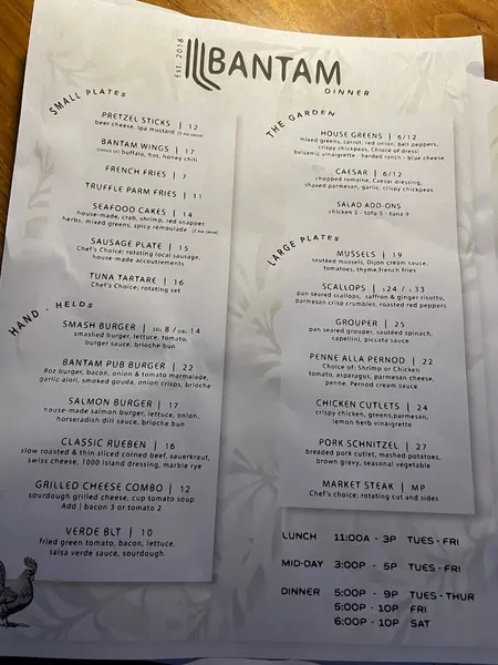 menu of Bar Bantam