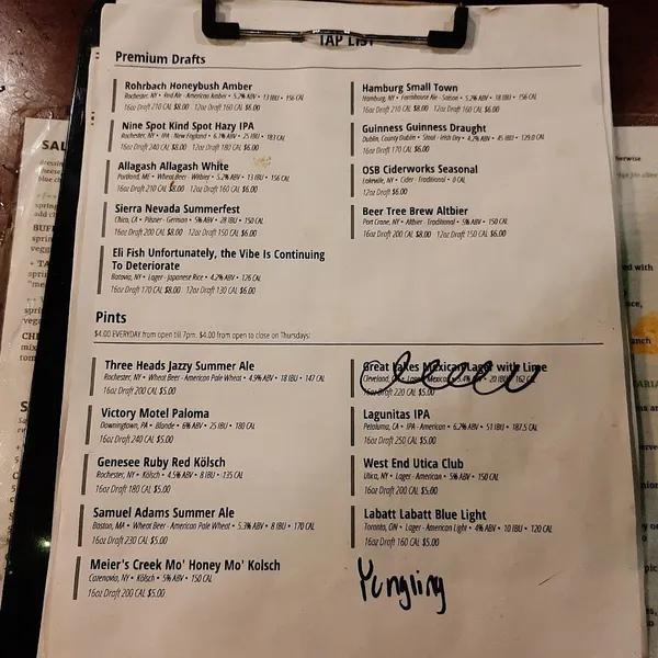 menu of Marshall Street Bar and Grill