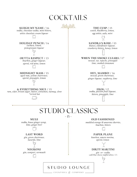 menu of Studio Lounge