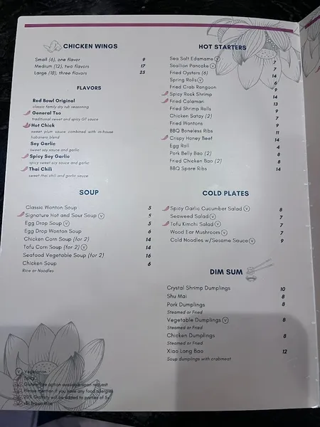 menu of Red Bowl