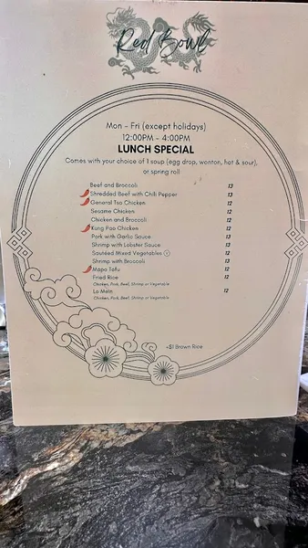 menu of Red Bowl