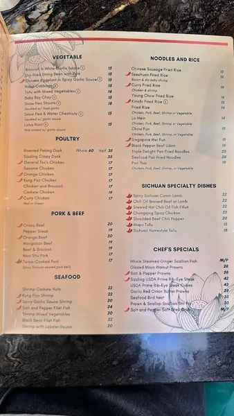 menu of Red Bowl