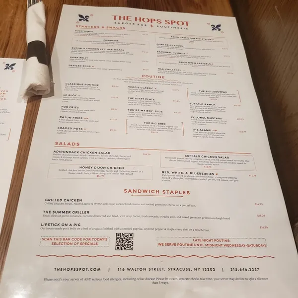 menu of The Hops Spot