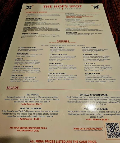 menu of The Hops Spot