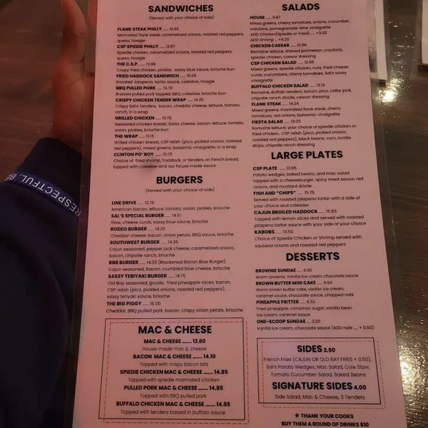 menu of Clinton Street Pub