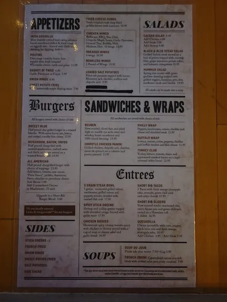 menu of PressRoom Pub