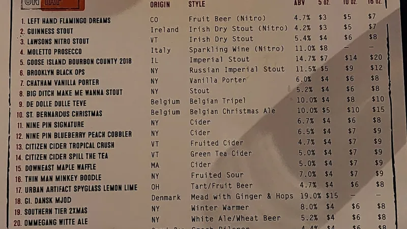 menu of Madison Pour House