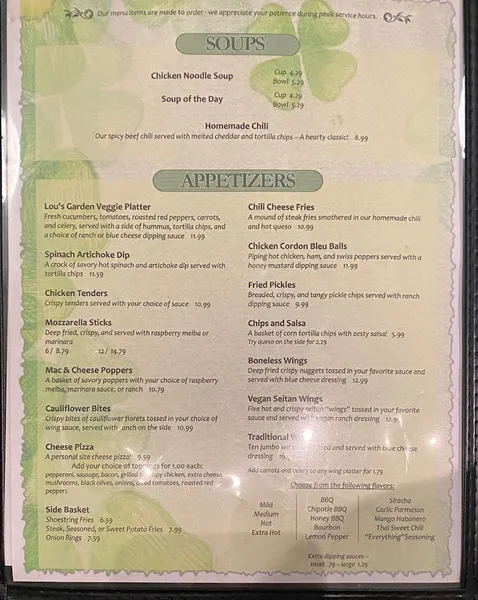 menu of McGeary's