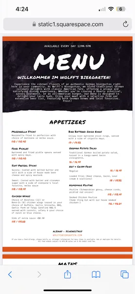 menu of Wolff's Biergarten