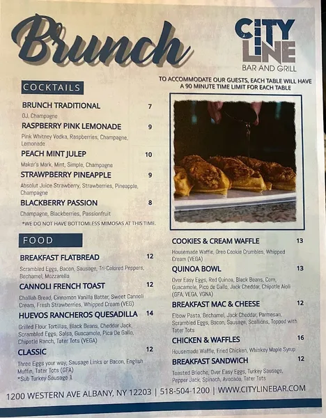 menu of City Line Bar and Grill