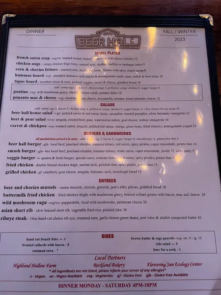 menu of The City Beer Hall