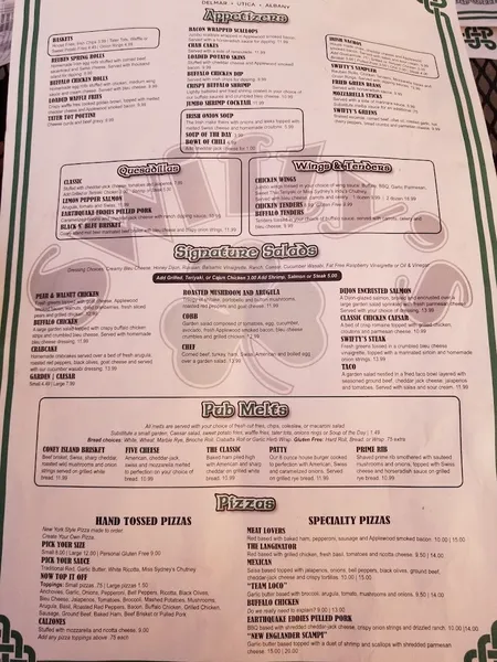 menu of Swifty's Restaurant & Pub