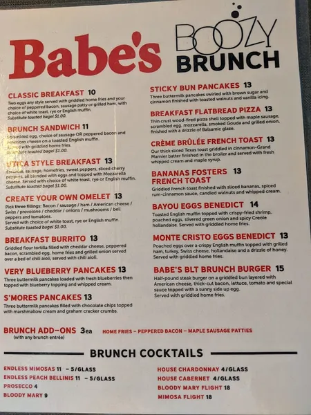 menu of Babe's