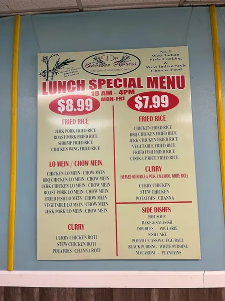 menu of De Bamboo Express