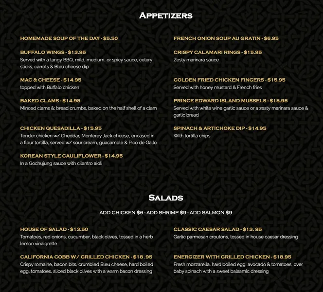 menu of Rory Dolan's Restaurant & Bar