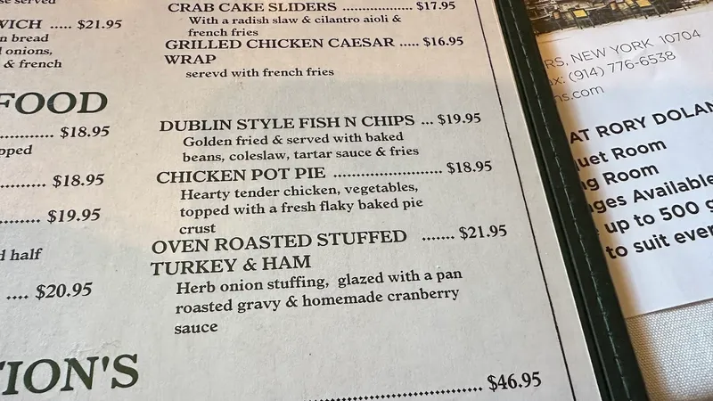 menu of Rory Dolan's Restaurant & Bar