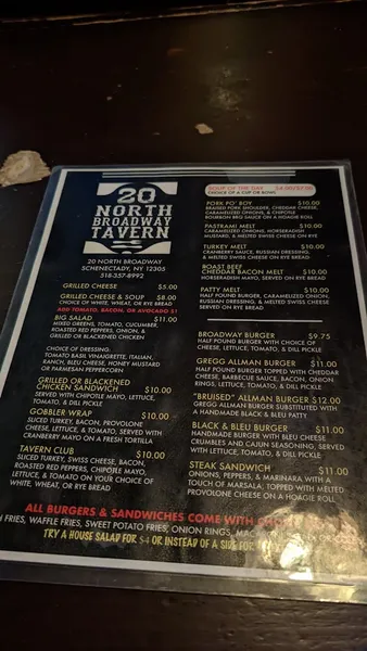 menu of 20 North Broadway Tavern