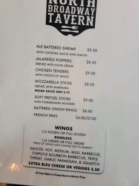 menu of 20 North Broadway Tavern