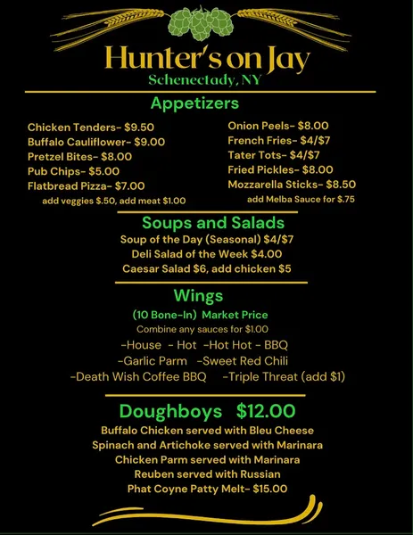 menu of Hunter's on Jay