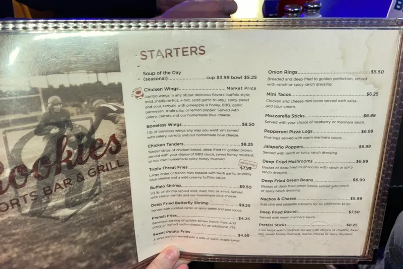 menu of Rookies Sports Bar & Grill