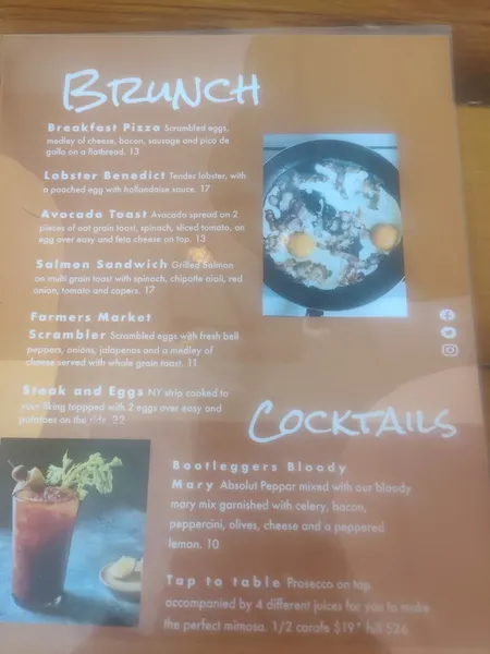 menu of Bootlegger's on Broadway