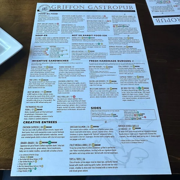 menu of The Griffon Gastropub