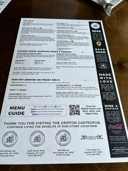 menu of The Griffon Gastropub