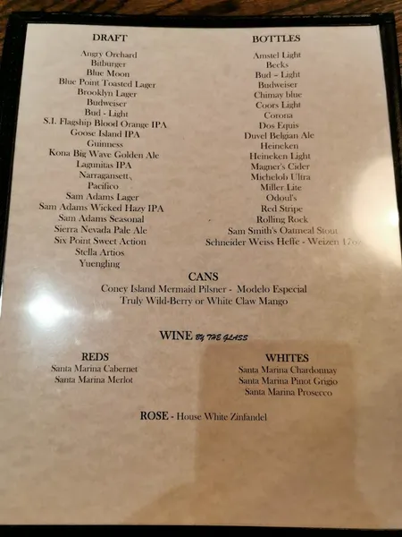 menu of O'Keefe's Bar & Grill