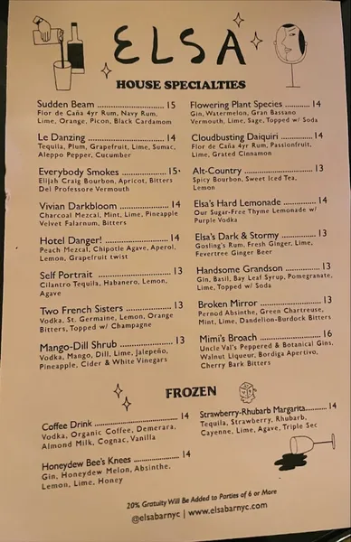 menu of Elsa