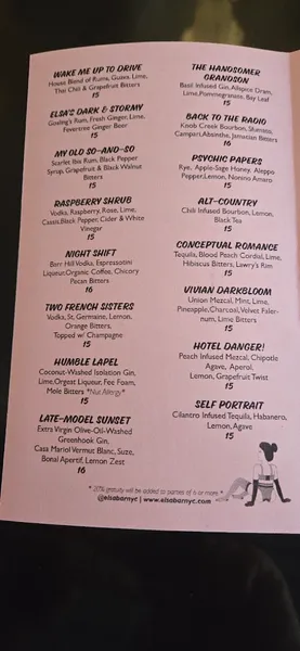 menu of Elsa