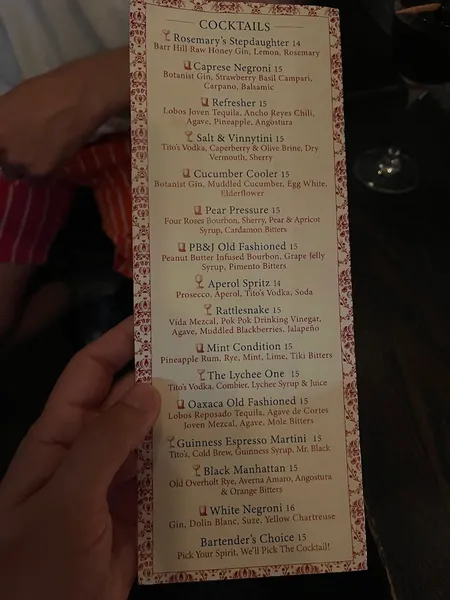 menu of Congress Bar