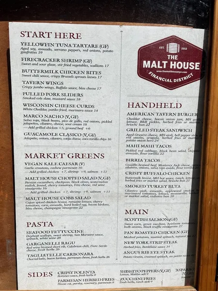 menu 1 of The Malt House