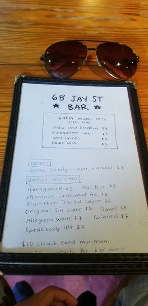 menu of 68 Jay Street Bar