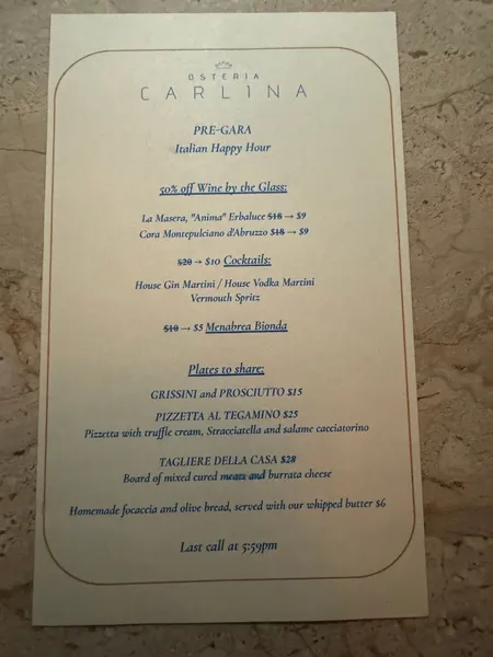 menu 0 of Osteria Carlina West Village