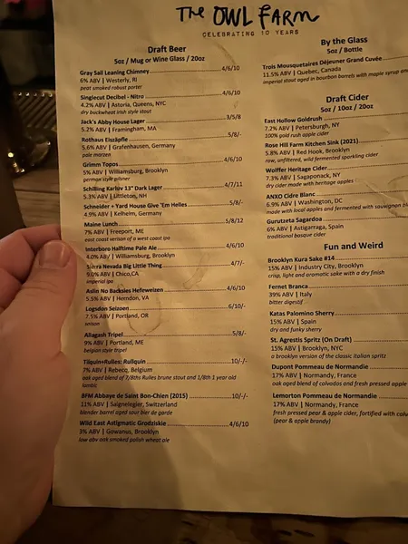 menu of The Owl Farm