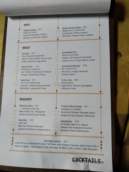 menu of Dirty Precious