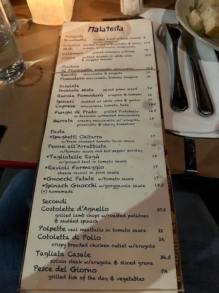 menu 0 of Malatesta Trattoria