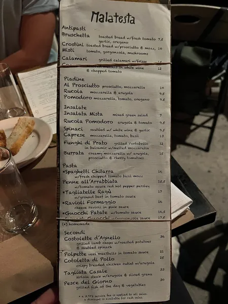 menu 2 of Malatesta Trattoria