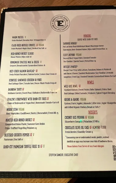 menu of Evalyn's Tap House