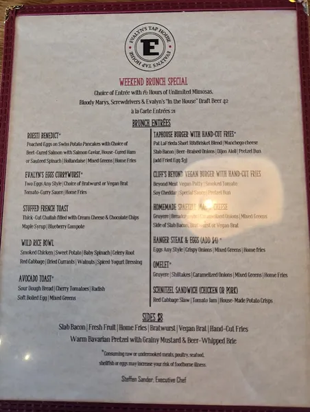 menu of Evalyn's Tap House