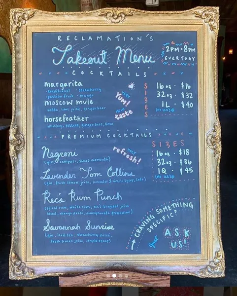 menu of Reclamation Bar