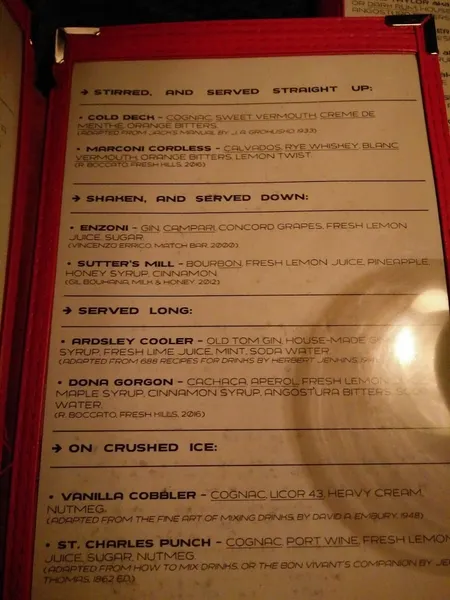 menu of Fresh Kills Bar