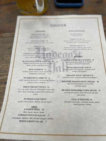 menu of Radegast Hall & Biergarten