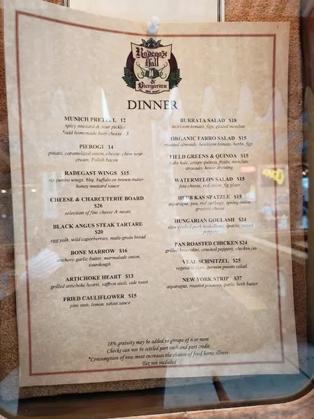 menu of Radegast Hall & Biergarten