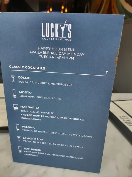 menu of Lucky's Cocktail Lounge